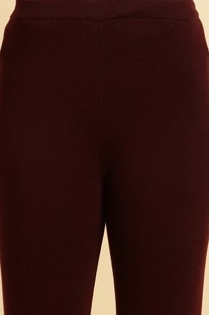 W for Woman Maroon Solid Fit And Flare Pants