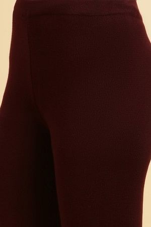 W for Woman Maroon Solid Fit And Flare Pants