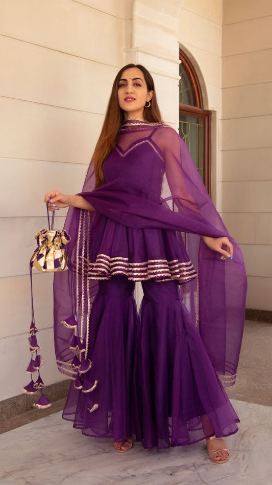 Pomcha Jaipur Masakali Purple Organza Sharara Set 