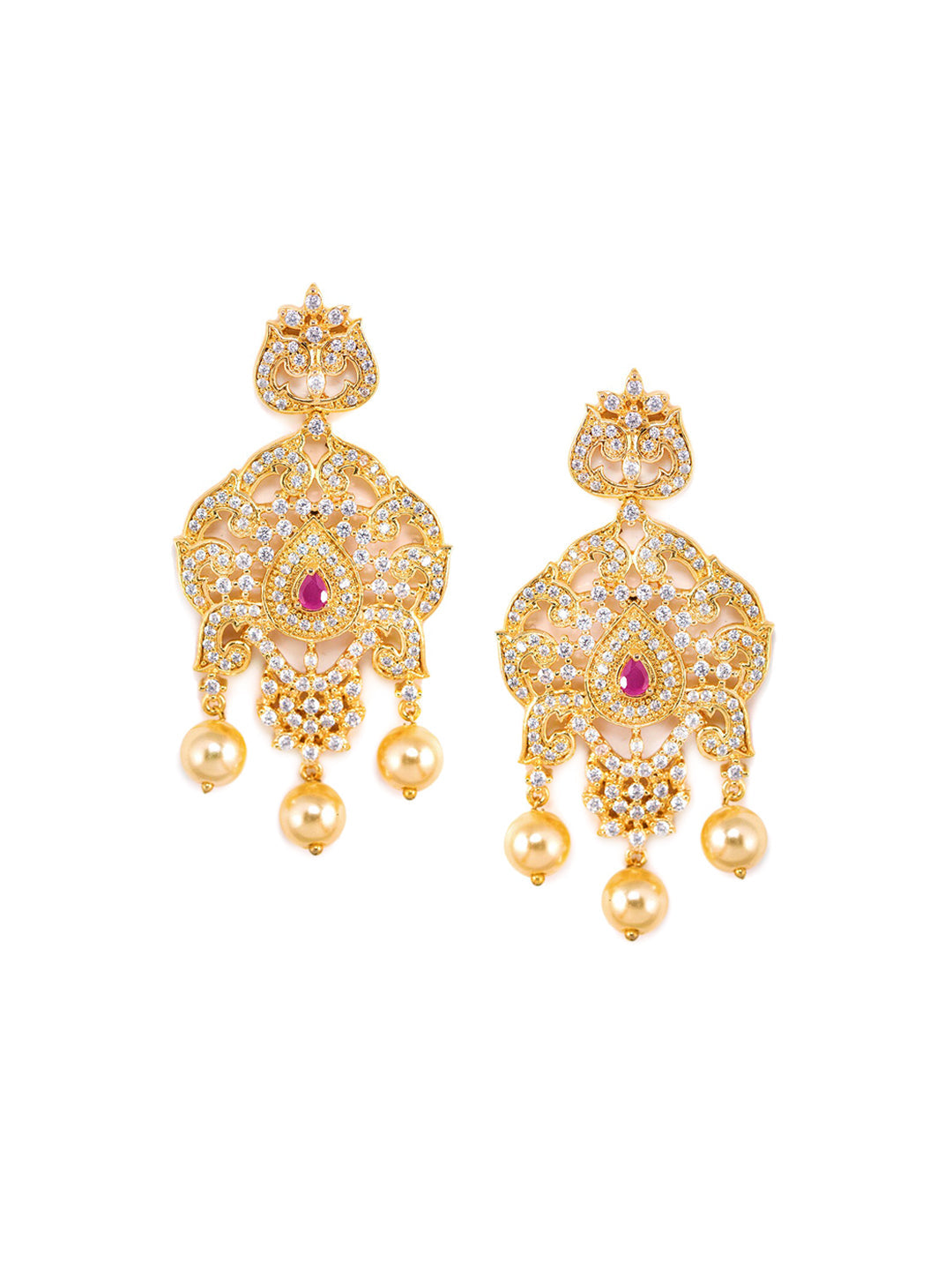 Saraf RS Jewellery Gold-Plated White & Magenta American Diamond Studded Jewellery Set - Grab2buy