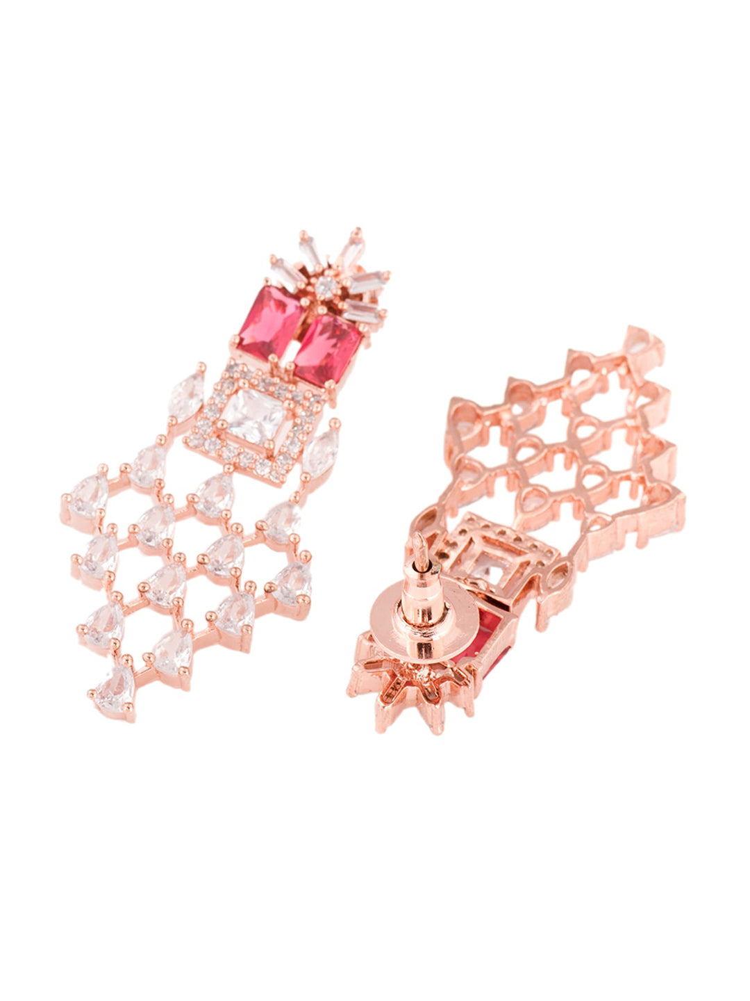 Saraf RS Jewellery Rose Gold-Plated & Red AD & CZ-Studded Contemporary Jewellery Set - Grab2buy