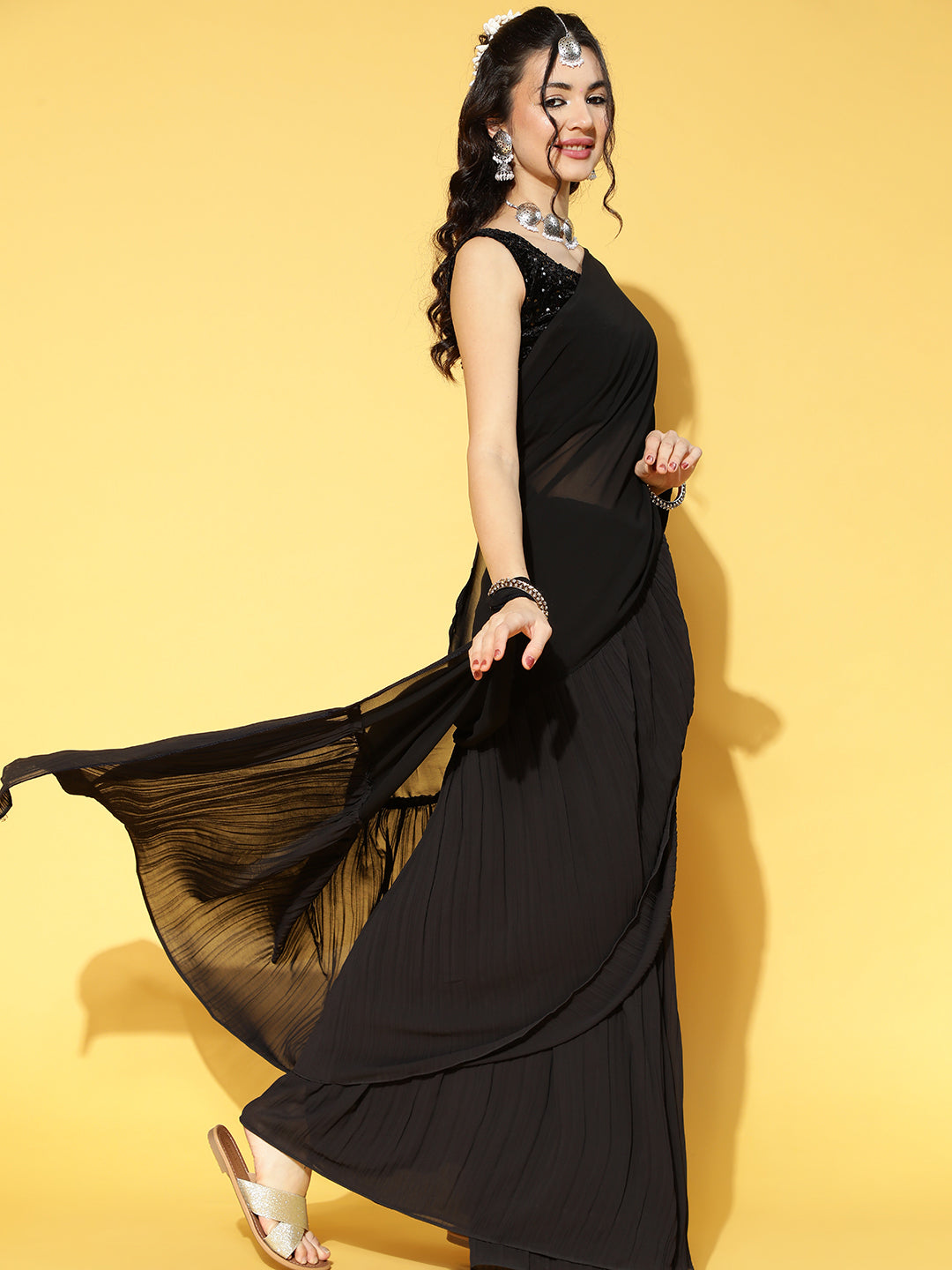 Saree Mall Black Solid Saree