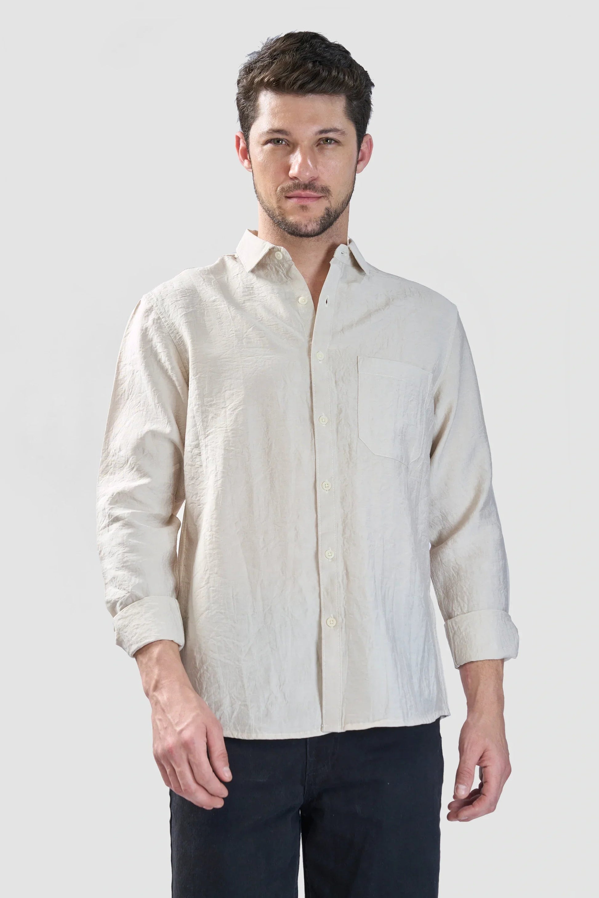 Xkind Beige Crush Wrinkled Look Regular Fit Shirt  Grab2Buy Xkind Grab2Buy