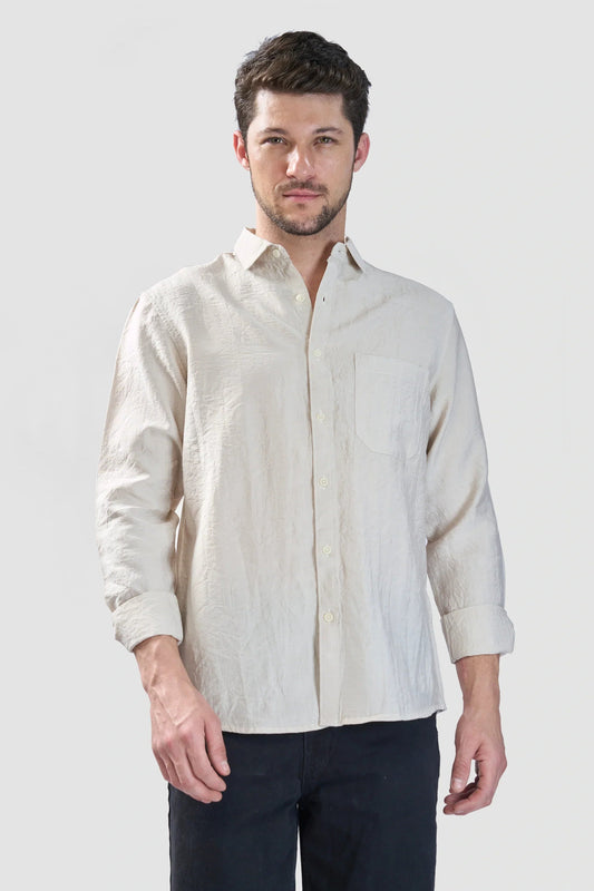 Xkind Beige Crush Wrinkled Look Regular Fit Shirt  Grab2Buy Xkind Grab2Buy