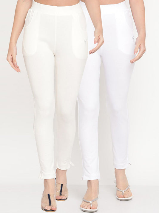 TAG 7 Women White Pack of 2 Straight Fit Ankle-Length Leggings