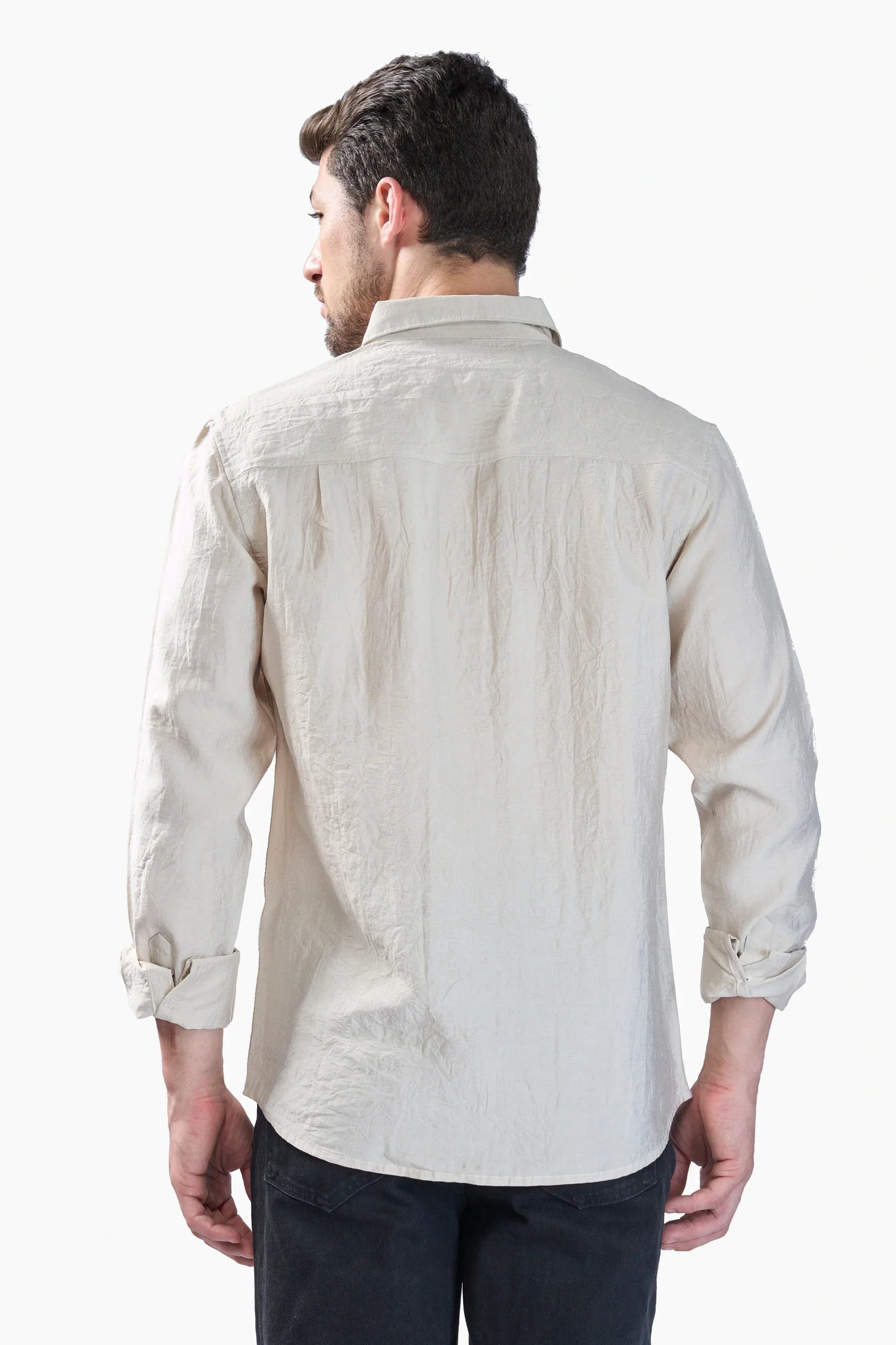 Xkind Beige Crush Wrinkled Look Regular Fit Shirt  Grab2Buy Xkind Grab2Buy