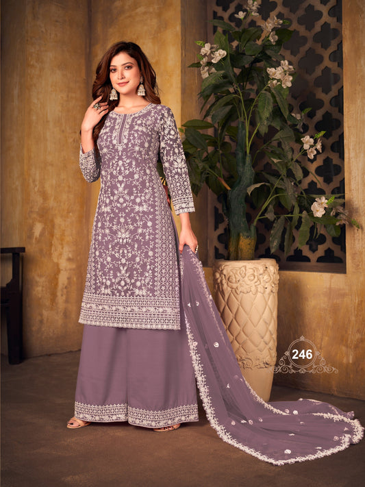 Anaita Lavender Embroidered Net Plazzo Suit