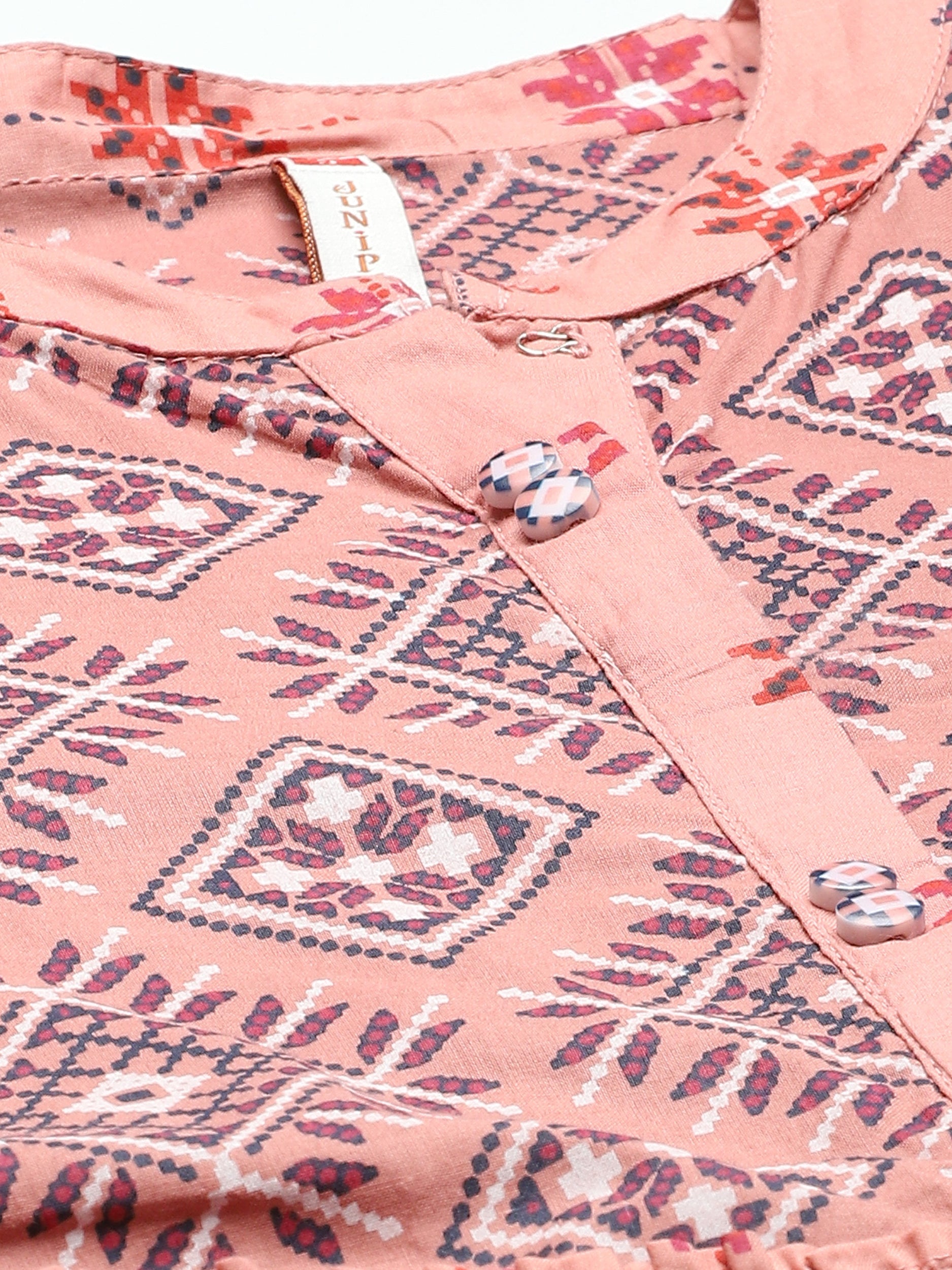 Juniper Womens Peach Cambric Printed Tiered Maxi Dress