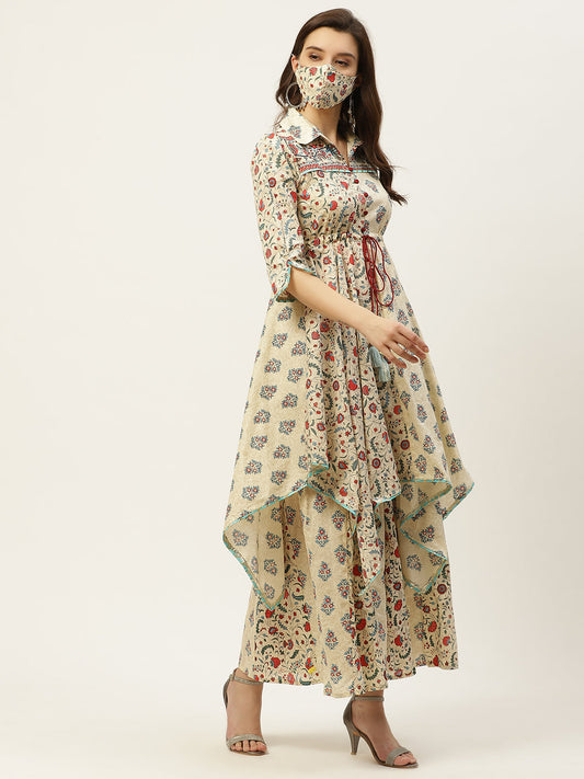 Juniper Women Beige Cambric Printed Asymmetric Dress