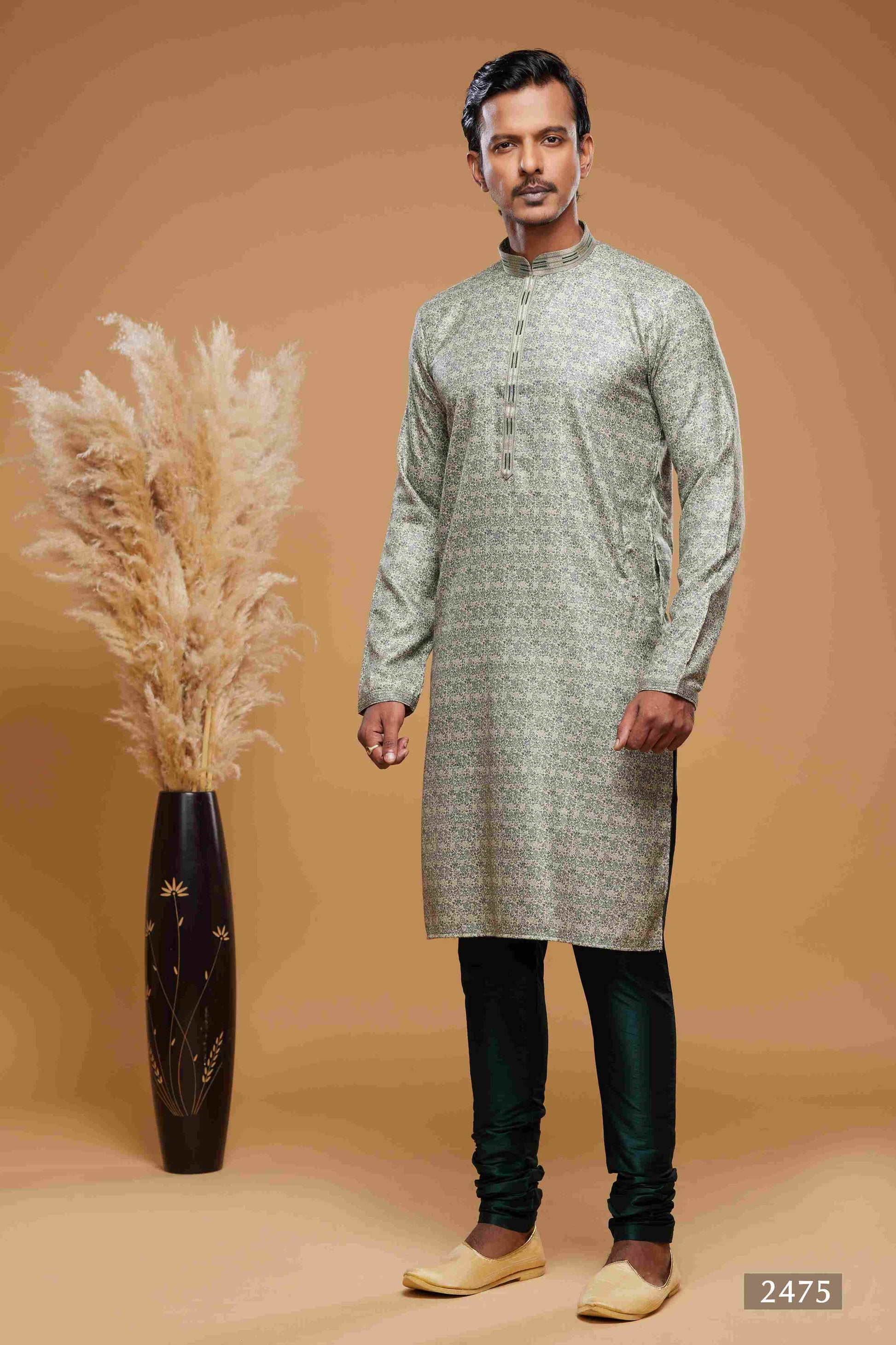 Raivat Ethnic Art Silk Digital Print Pintux Work Kurta Pajama In Green Colour