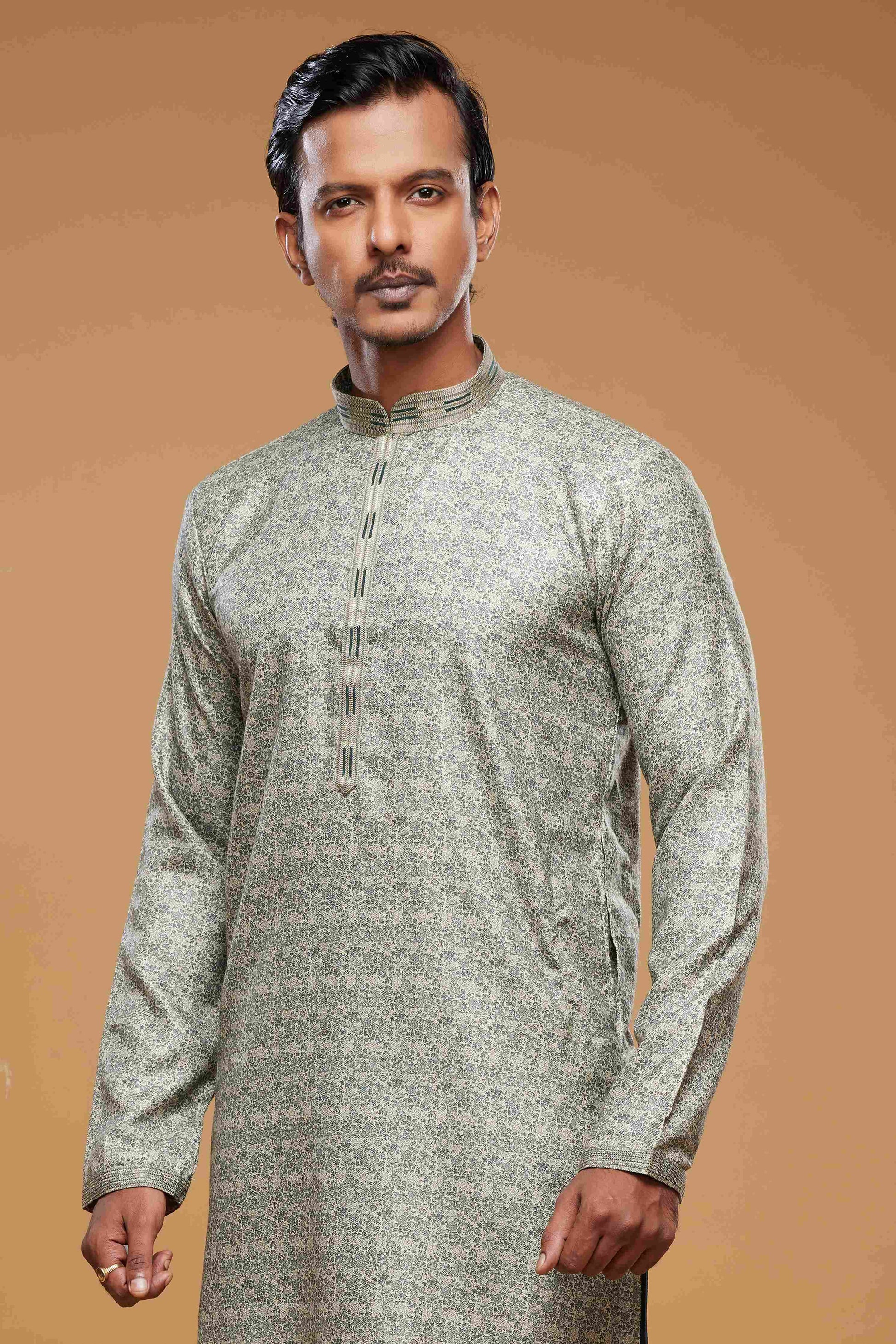 Raivat Ethnic Art Silk Digital Print Pintux Work Kurta Pajama In Green Colour