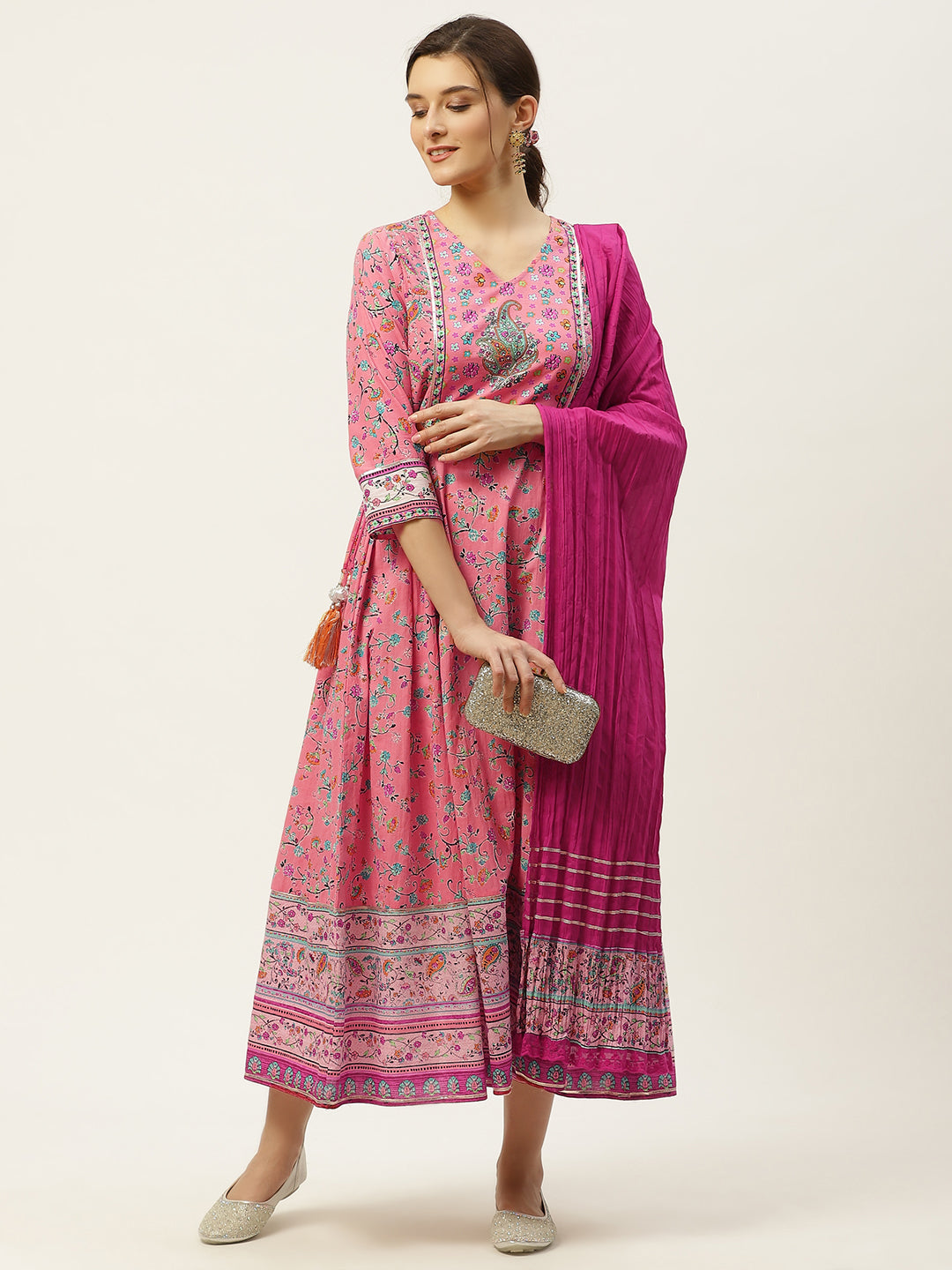 Juniper Womens Coral Cambric Printed Maxi Dress