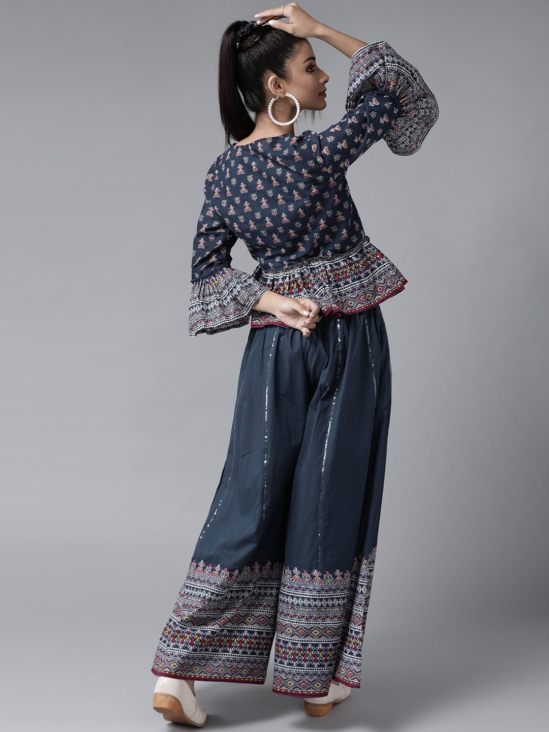 Juniper Womens Indigo Floral Printed Cambric Clothing Set
