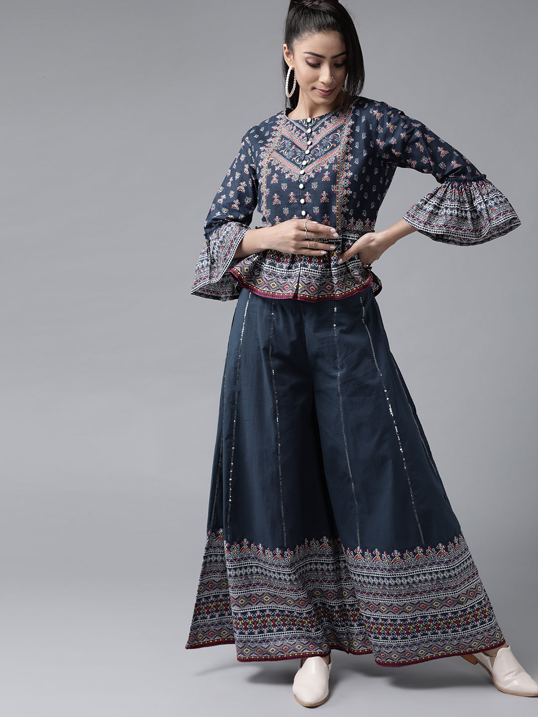 Juniper Womens Indigo Floral Printed Cambric Clothing Set