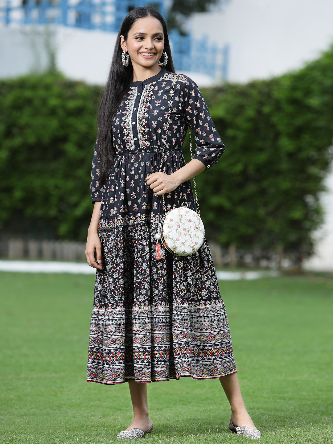 Juniper Womens Black Cambric Printed Dress 
