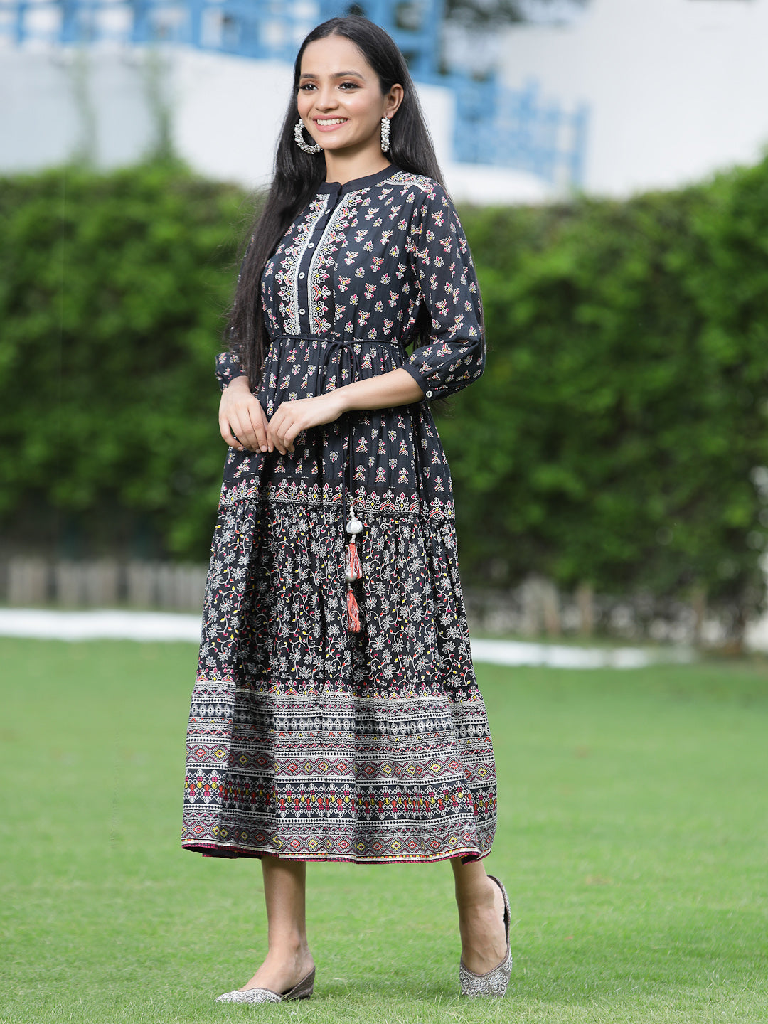 Juniper Womens Black Cambric Printed Dress 