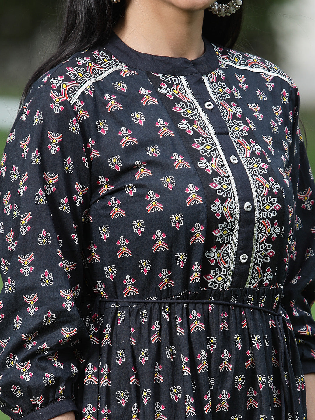 Juniper Womens Black Cambric Printed Dress 