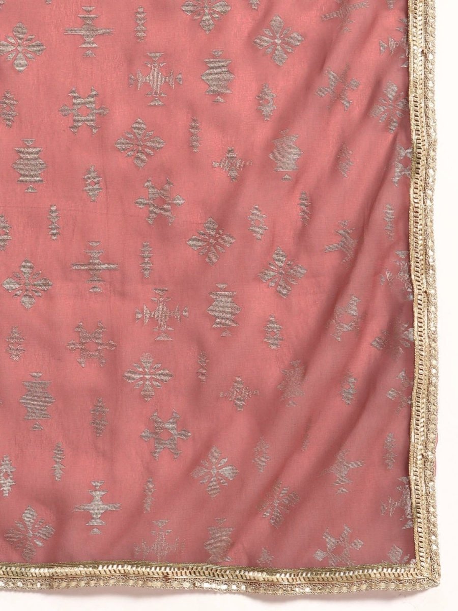 All About You Square Neck Dobby Weave A-Line Kurta With Dupatta