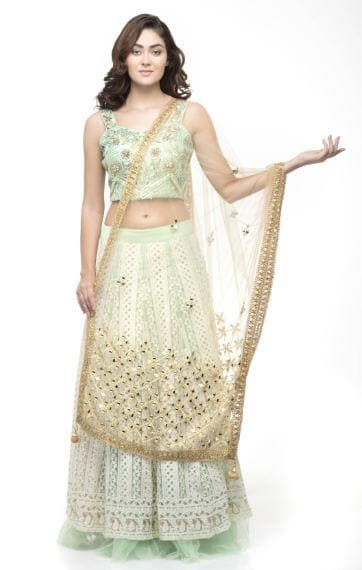 A R Silk Women's Net Original Shisha Emb. Golden Fancy Dupatta 