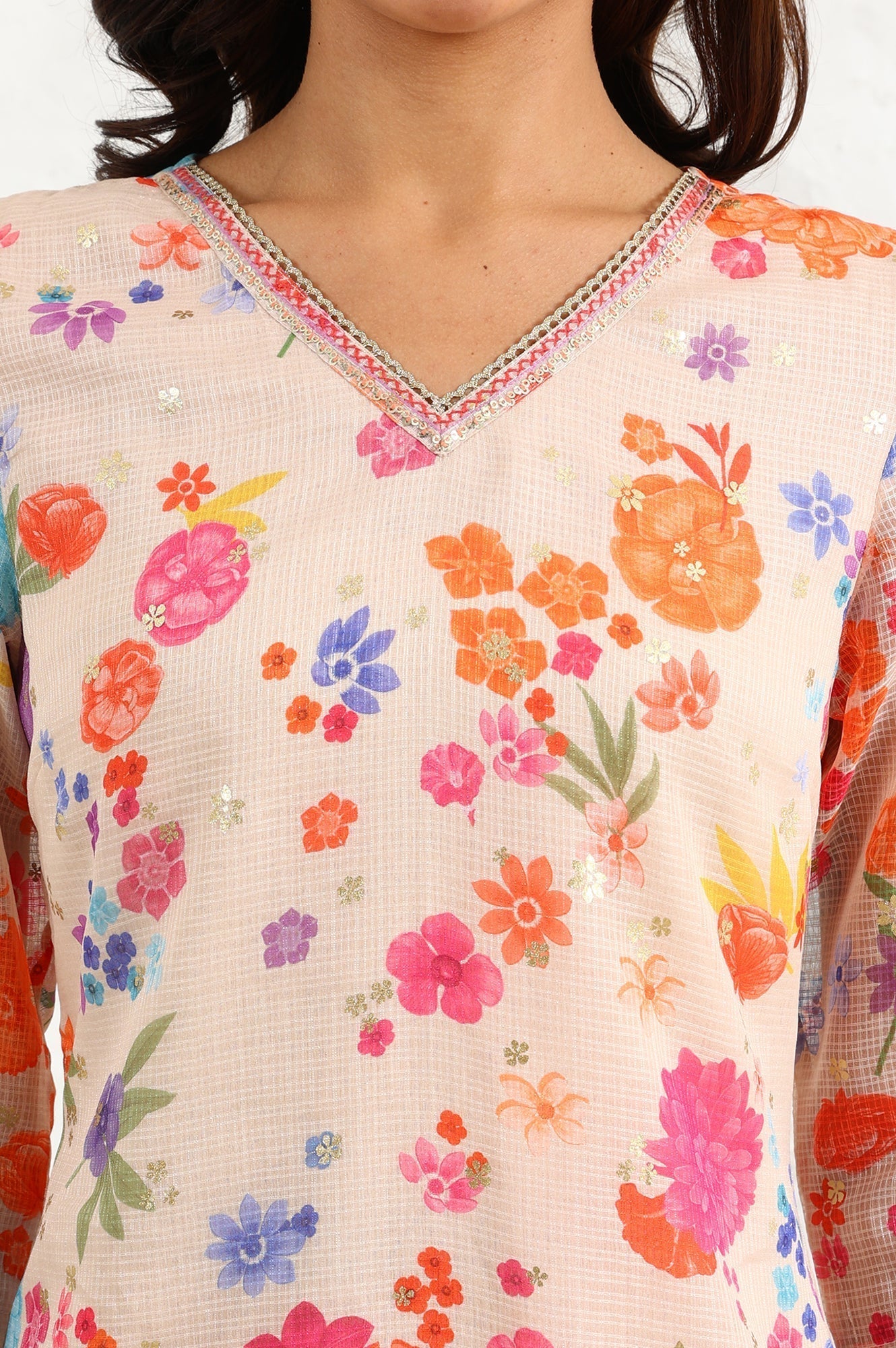 W for Woman Cream Digital Foil Floral Printed Sequined Kota Straight Kurta  Grab2Buy WforWoman Grab2Buy