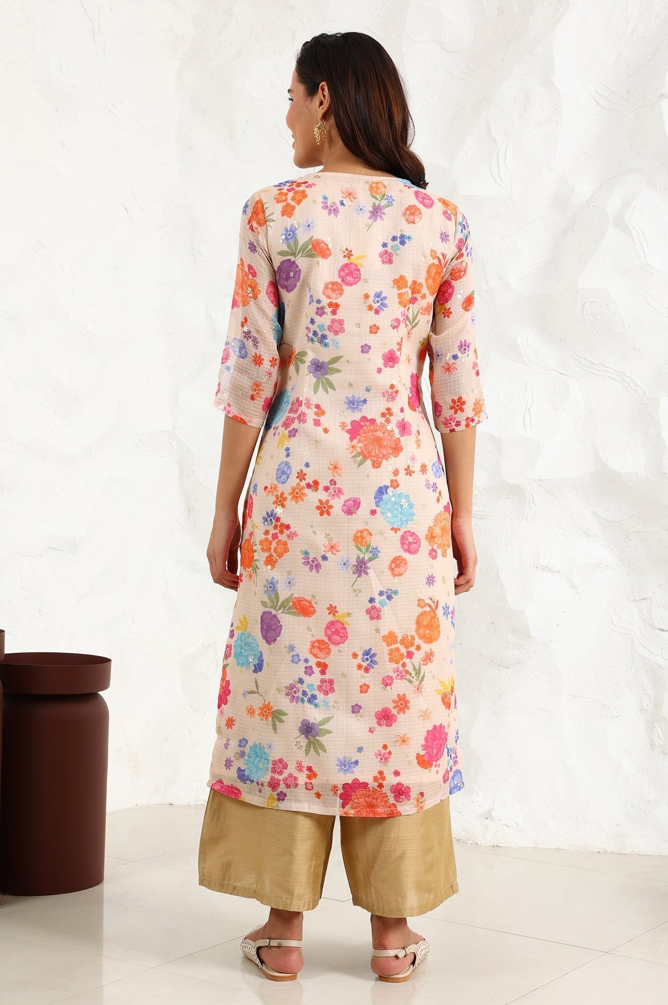 W for Woman Cream Digital Foil Floral Printed Sequined Kota Straight Kurta  Grab2Buy WforWoman Grab2Buy