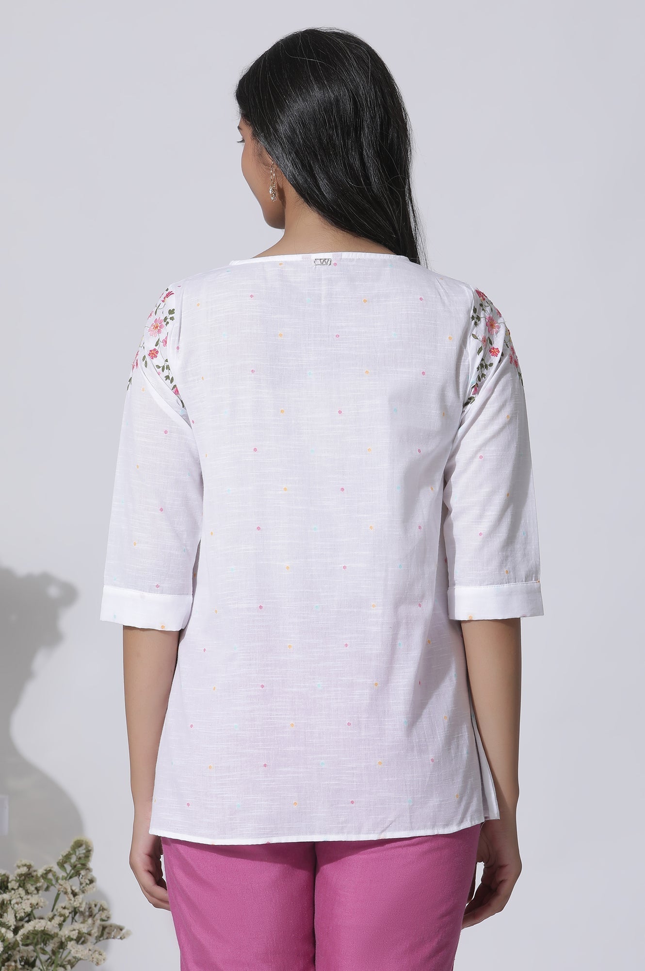 W for Woman White Embroidered Cotton Top With Pintucks  Grab2Buy WforWoman Grab2Buy