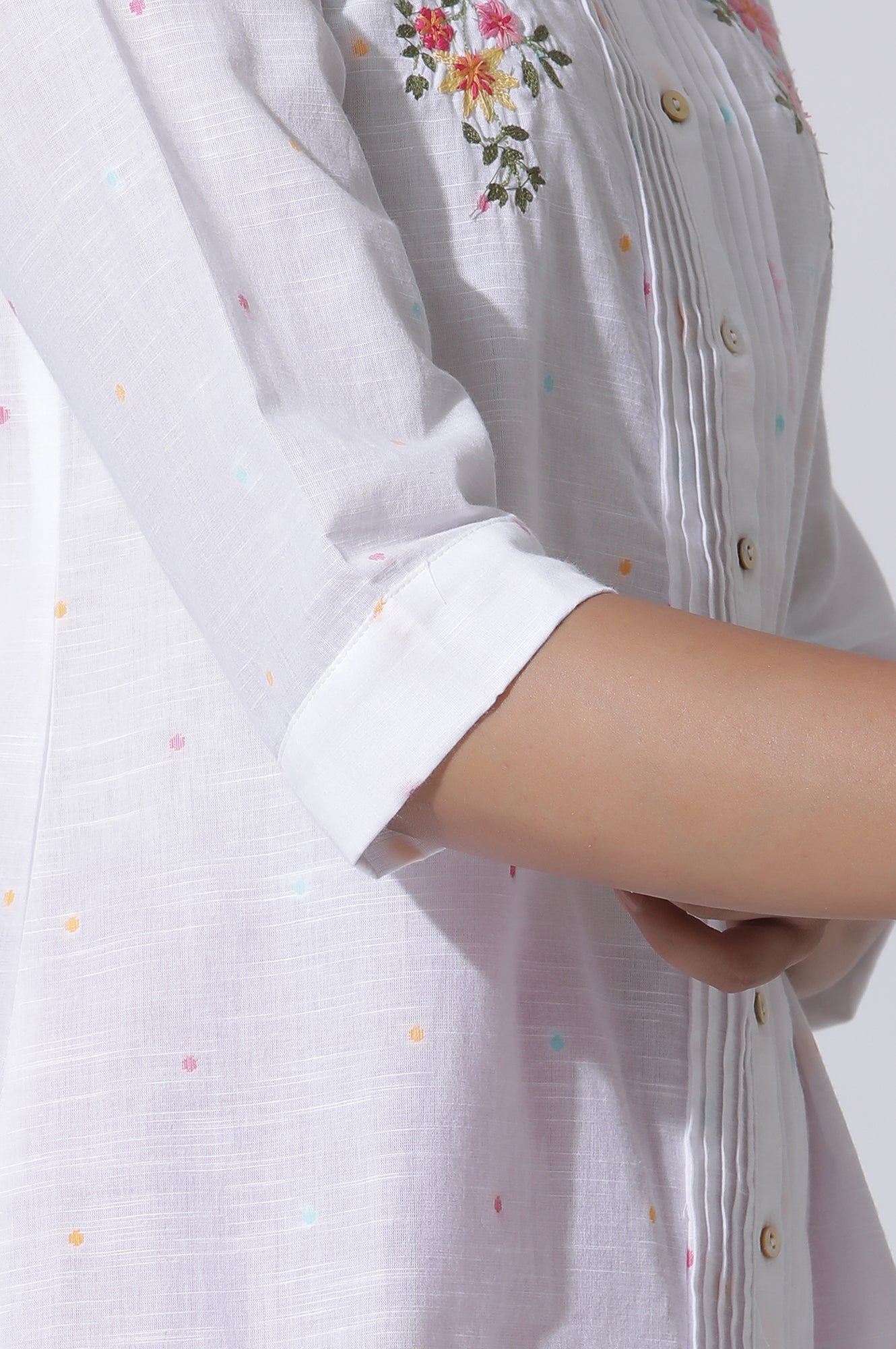 W for Woman White Embroidered Cotton Top With Pintucks  Grab2Buy WforWoman Grab2Buy
