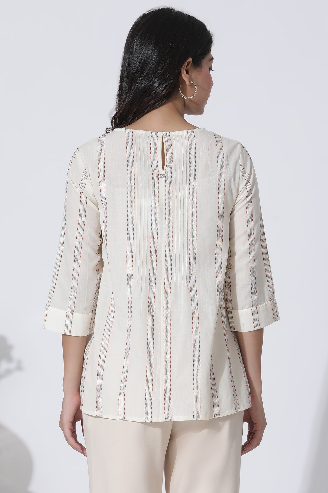W for Woman White Yarn-Dyed Stripes Cotton Top  Grab2Buy WforWoman Grab2Buy