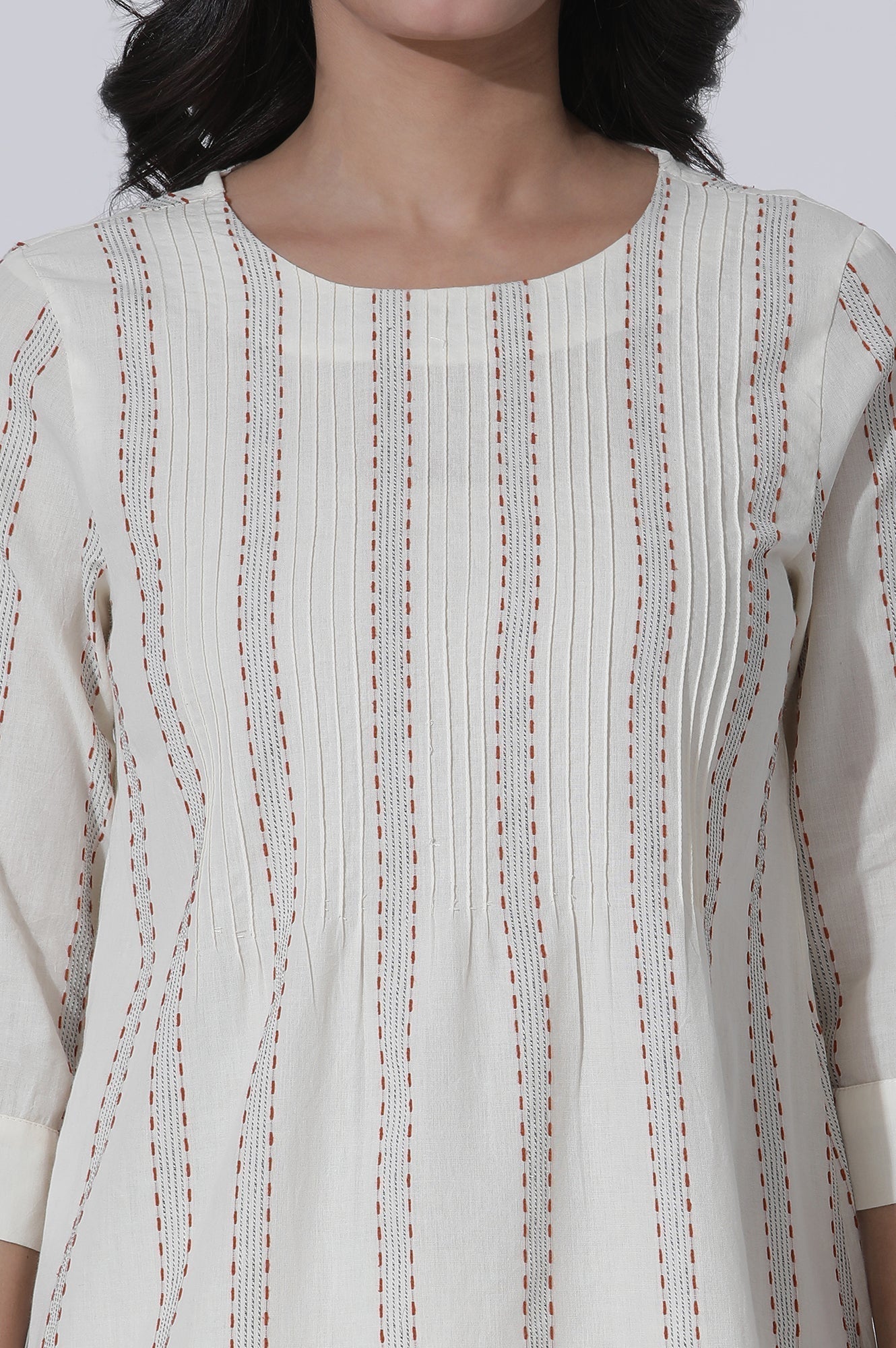 W for Woman White Yarn-Dyed Stripes Cotton Top  Grab2Buy WforWoman Grab2Buy