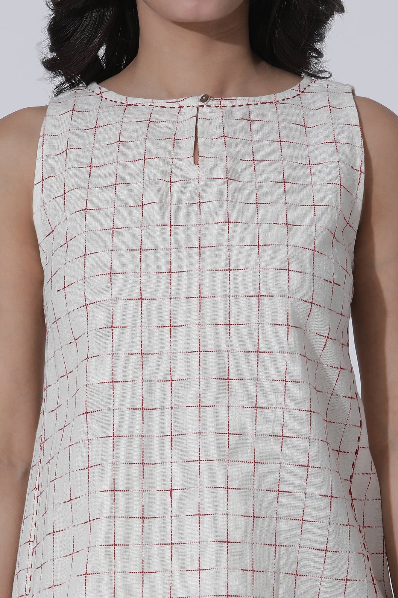 W for Woman White Yarn-Dyed Checks Cotton Blend Sleeveless Tank Top  Grab2Buy WforWoman Grab2Buy