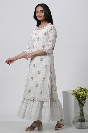 W for Woman Ecru Floral Printed And Embroidered Festive Kurta