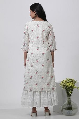 W for Woman Ecru Floral Printed And Embroidered Festive Kurta
