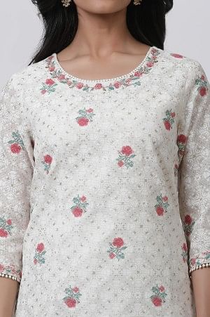 W for Woman Ecru Floral Printed And Embroidered Festive Kurta