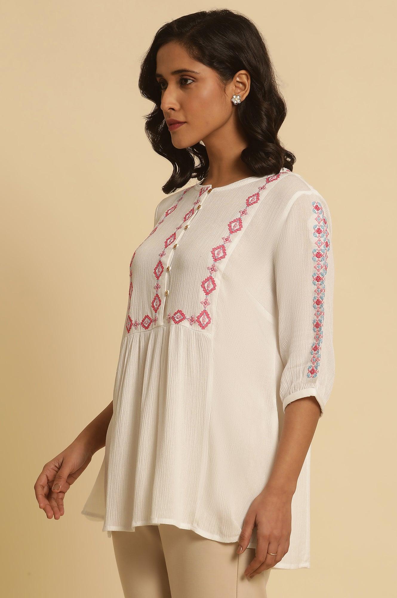 W for Woman White Solid Top With Thread Embroidery  Grab2Buy WforWoman Grab2Buy