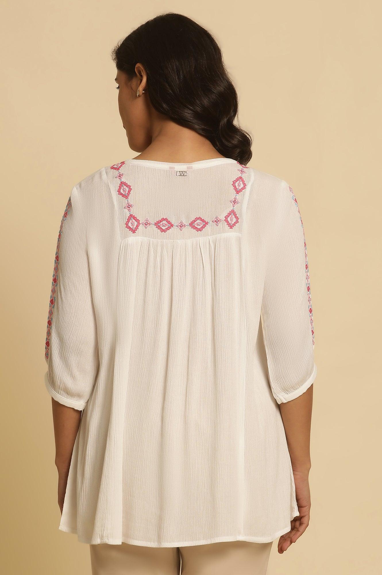 W for Woman White Solid Top With Thread Embroidery  Grab2Buy WforWoman Grab2Buy