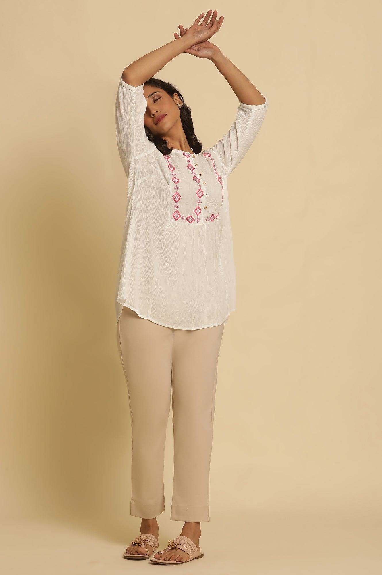 W for Woman White Solid Top With Thread Embroidery  Grab2Buy WforWoman Grab2Buy