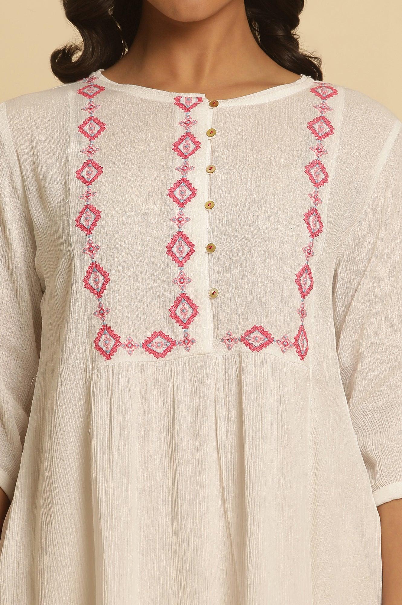 W for Woman White Solid Top With Thread Embroidery  Grab2Buy WforWoman Grab2Buy