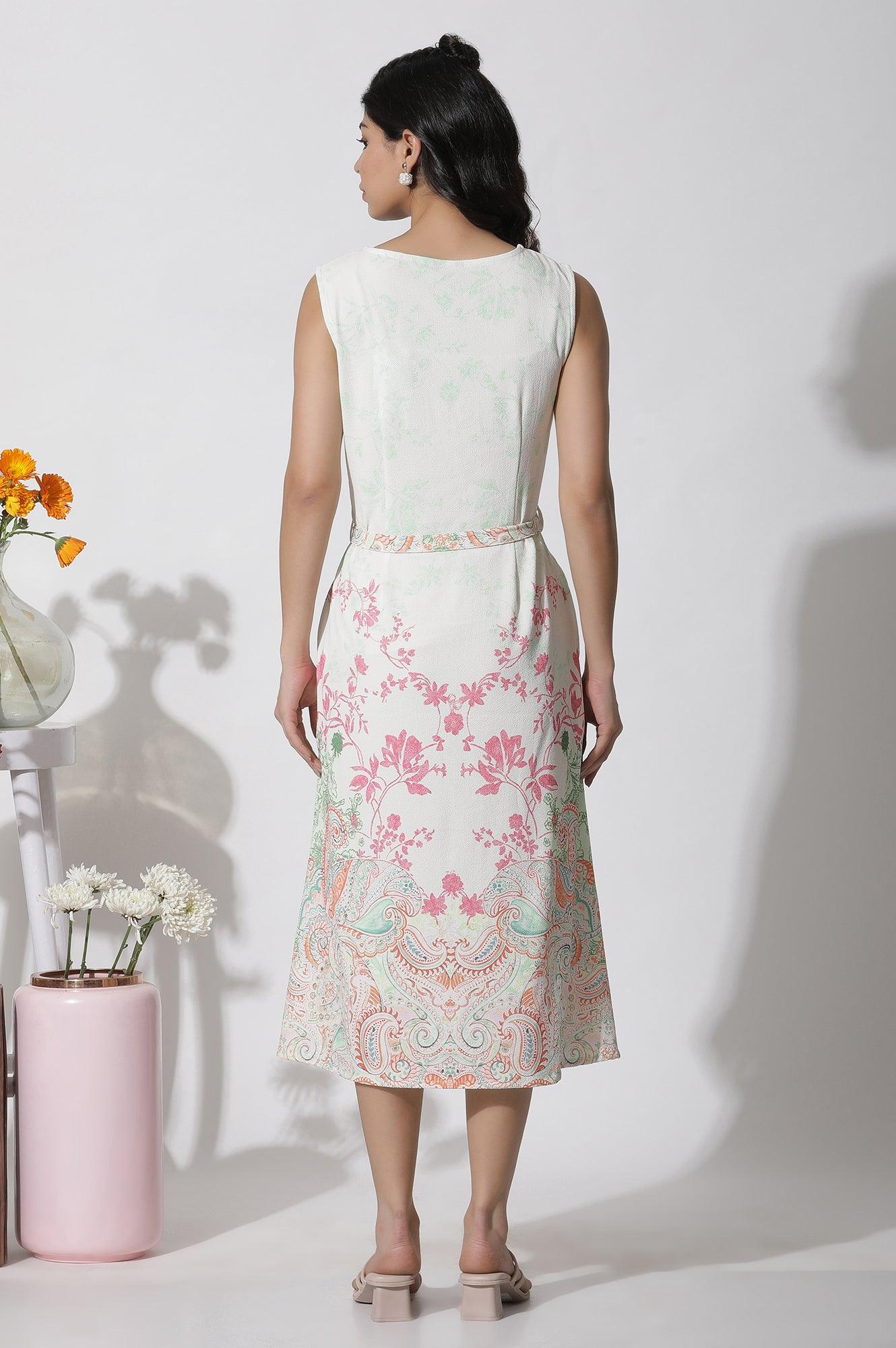 W for Woman White Textured Crepe Dress In Multi-Coloured Print  Grab2Buy WforWoman Grab2Buy
