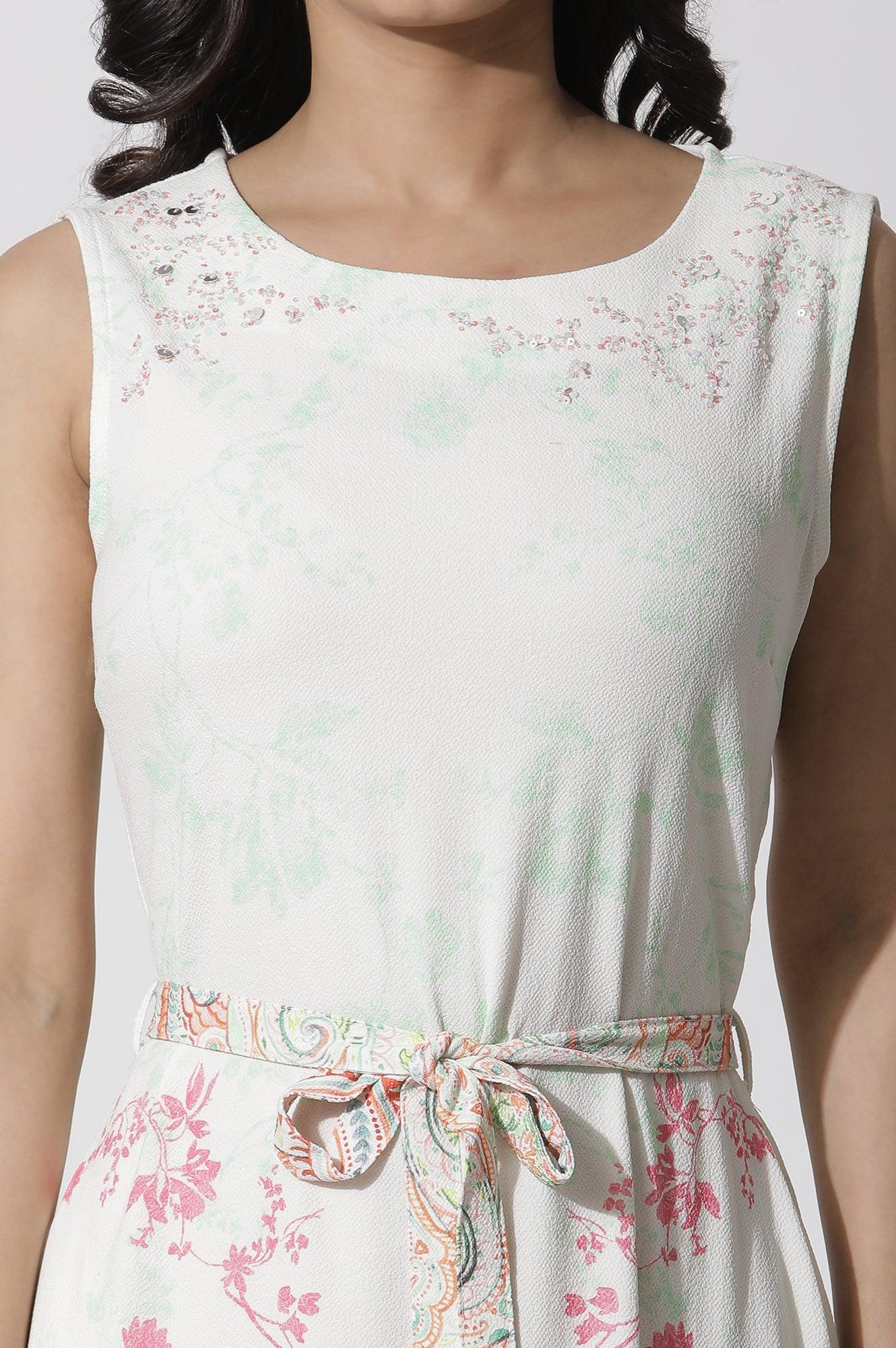 W for Woman White Textured Crepe Dress In Multi-Coloured Print  Grab2Buy WforWoman Grab2Buy