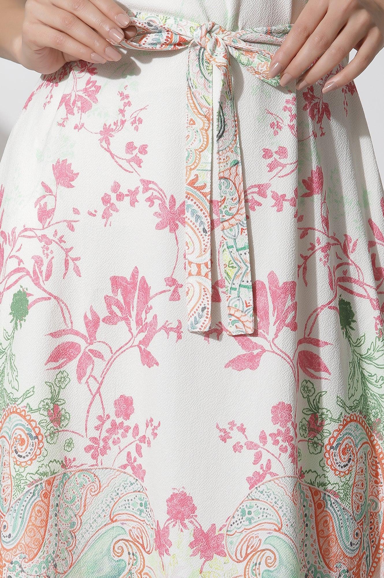 W for Woman White Textured Crepe Dress In Multi-Coloured Print  Grab2Buy WforWoman Grab2Buy