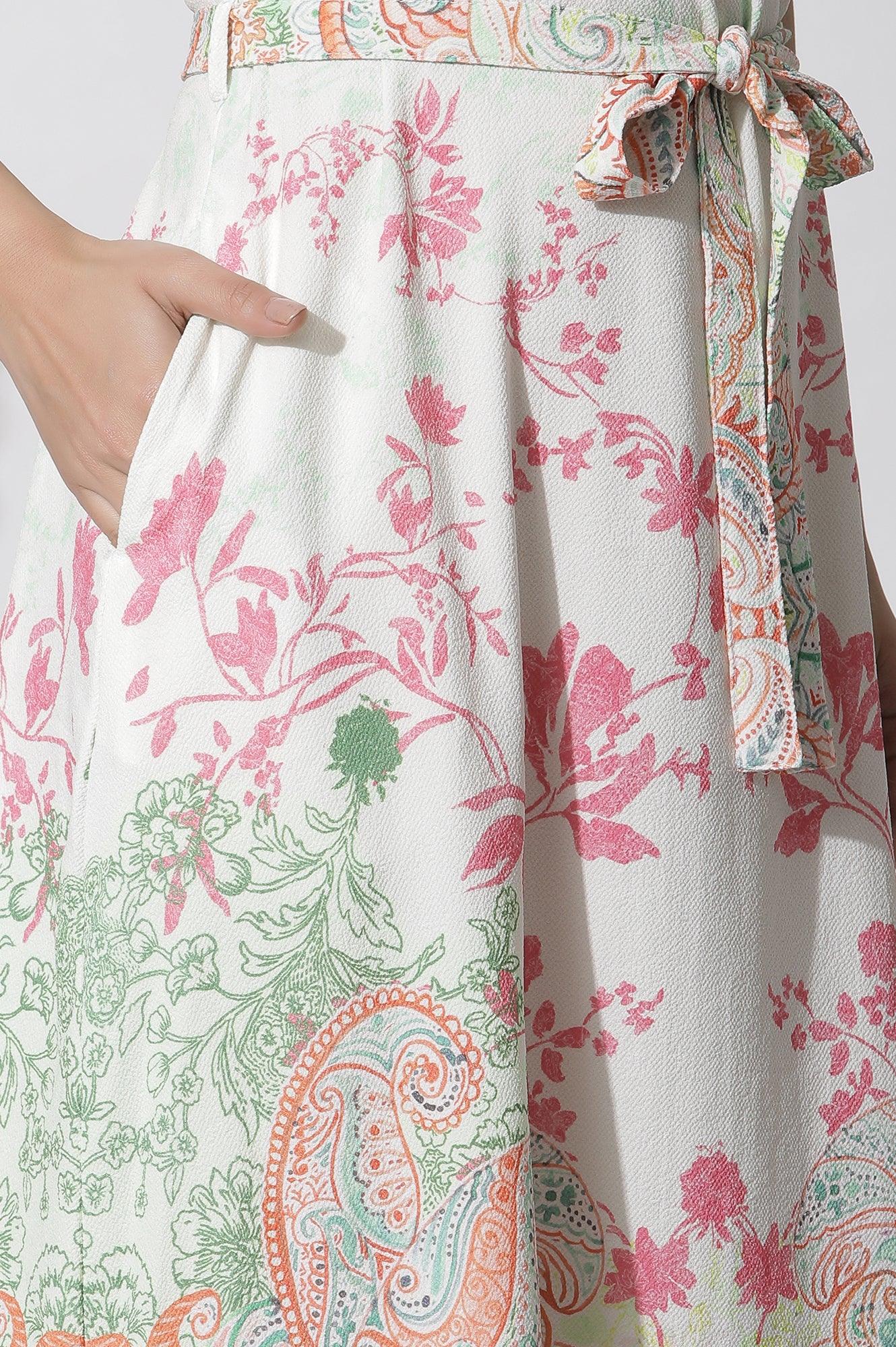 W for Woman White Textured Crepe Dress In Multi-Coloured Print  Grab2Buy WforWoman Grab2Buy