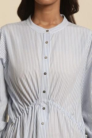 W for Woman White And Blue Striped Embroidered Dress  Grab2Buy WforWoman Grab2Buy