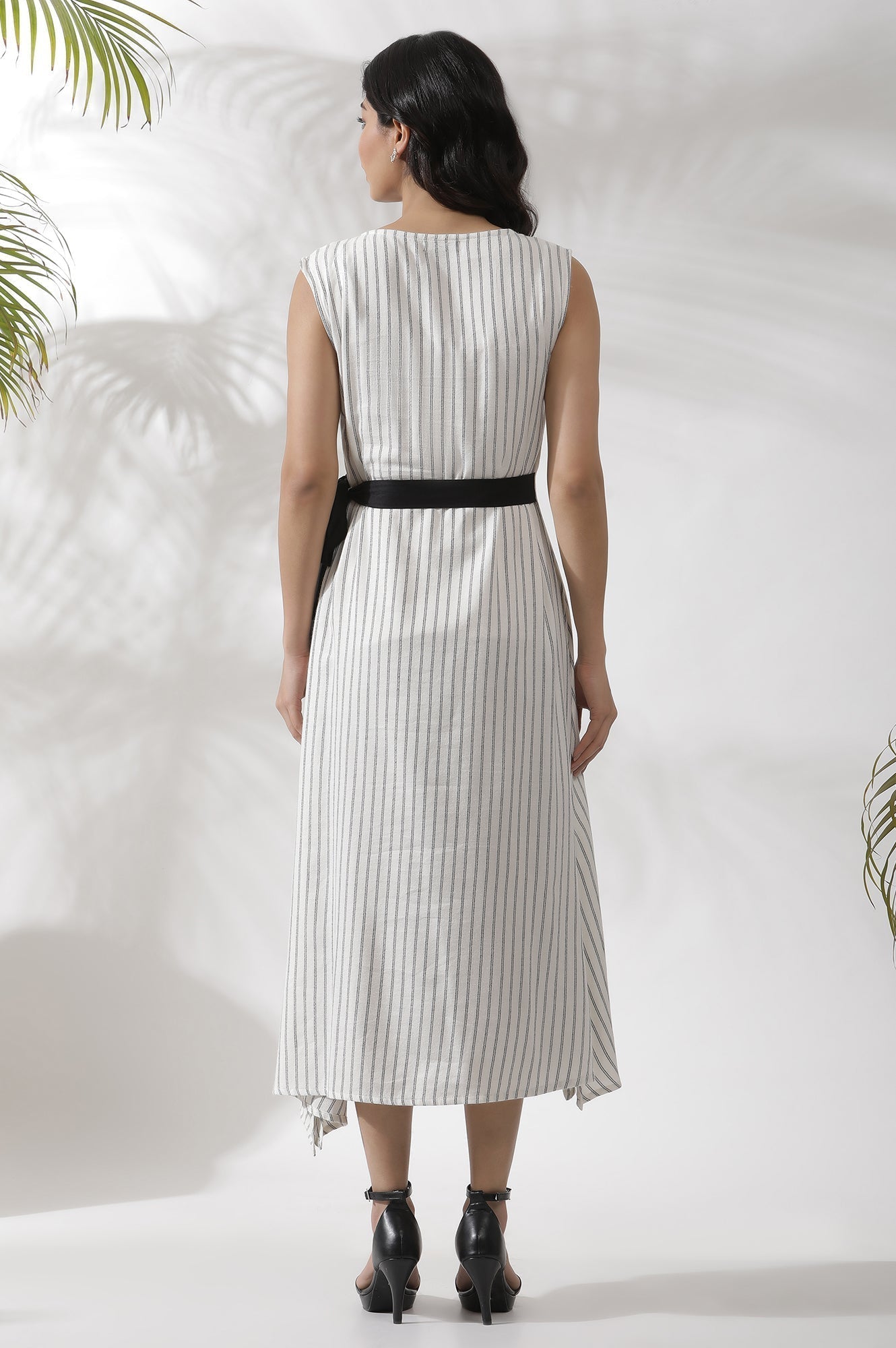 W for Woman White Sleeveless Long Stripe Printed Cotton Dress  Grab2Buy WforWoman Grab2Buy