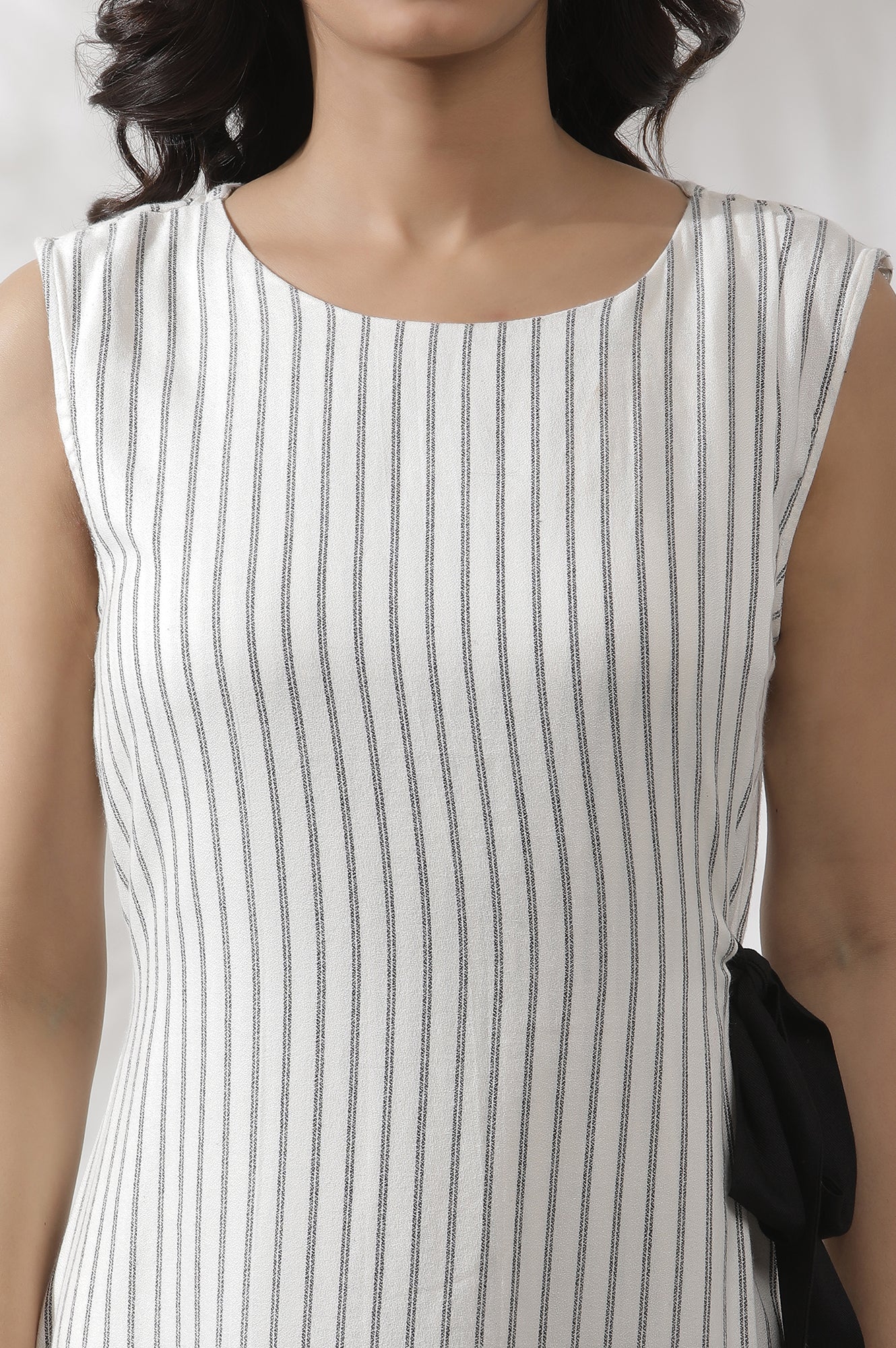 W for Woman White Sleeveless Long Stripe Printed Cotton Dress  Grab2Buy WforWoman Grab2Buy