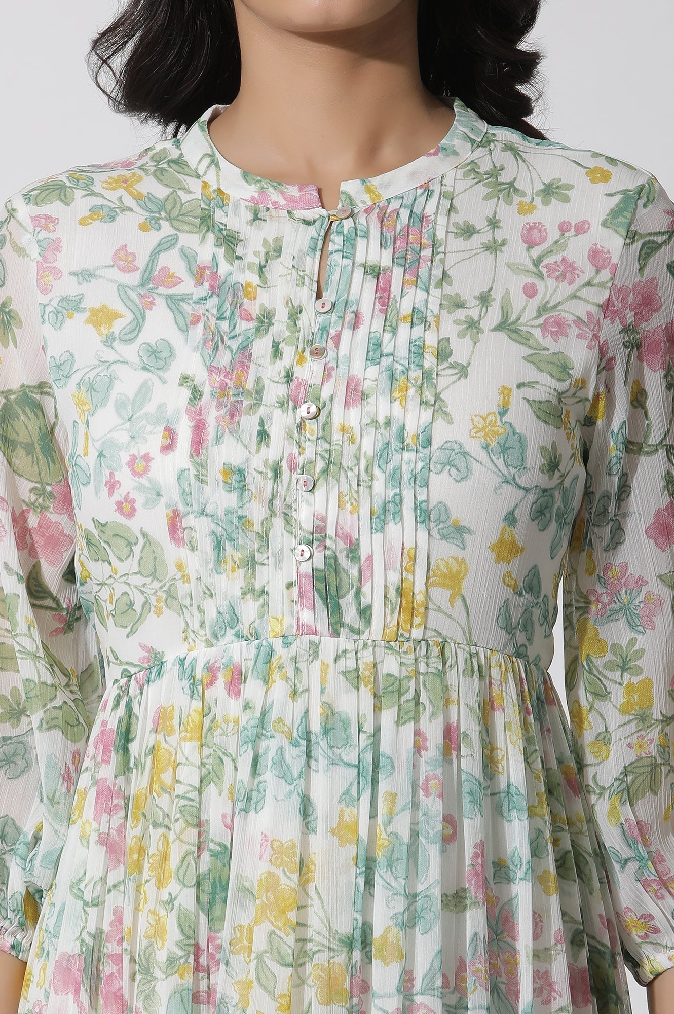 W for Woman White Floral Printed Chiffon Tiered Dress