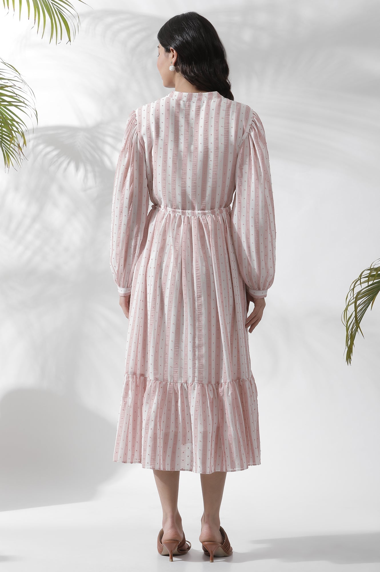 W for Woman White And Pink Striped Frill Dress  Grab2Buy WforWoman Grab2Buy