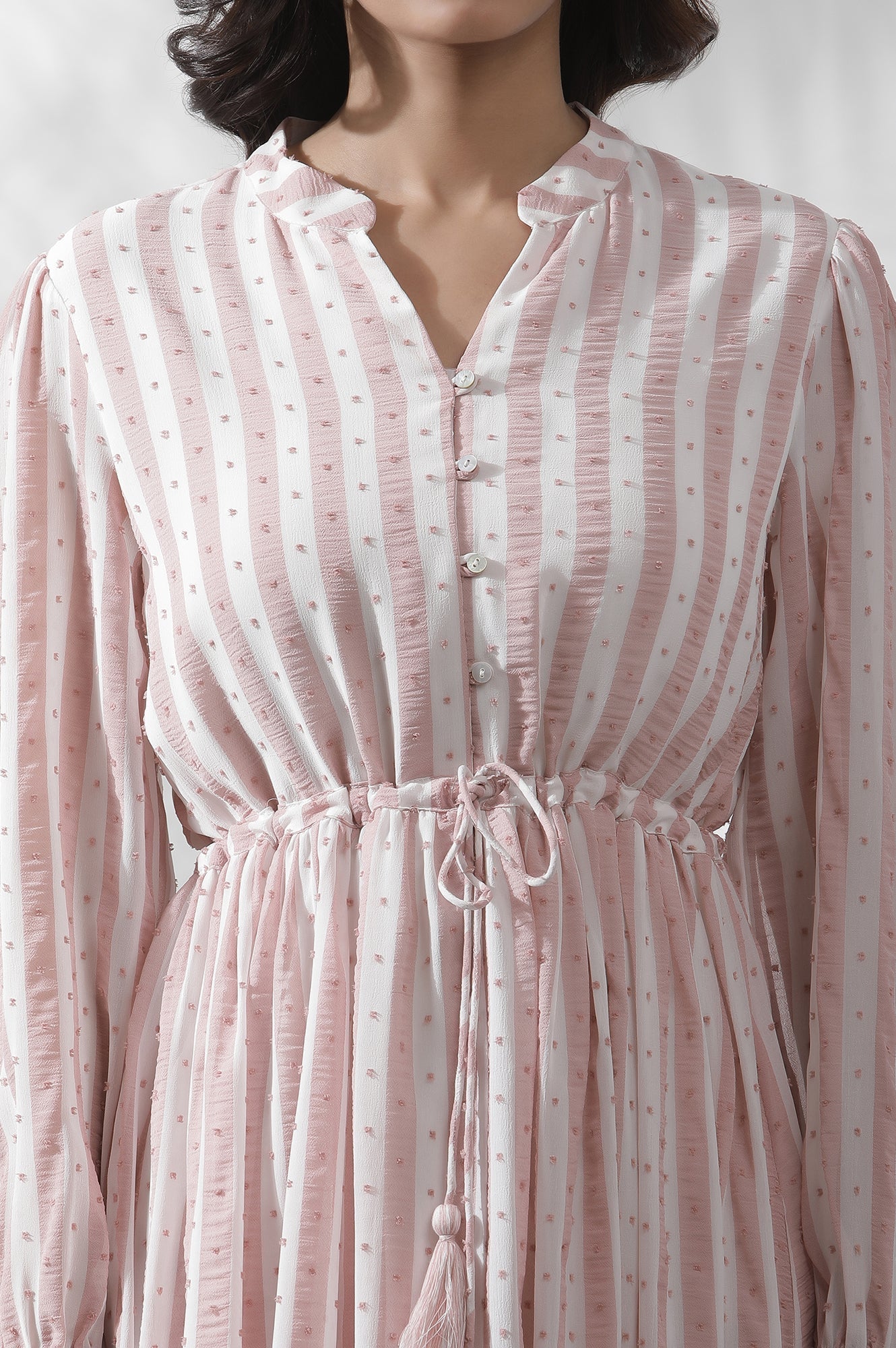 W for Woman White And Pink Striped Frill Dress  Grab2Buy WforWoman Grab2Buy