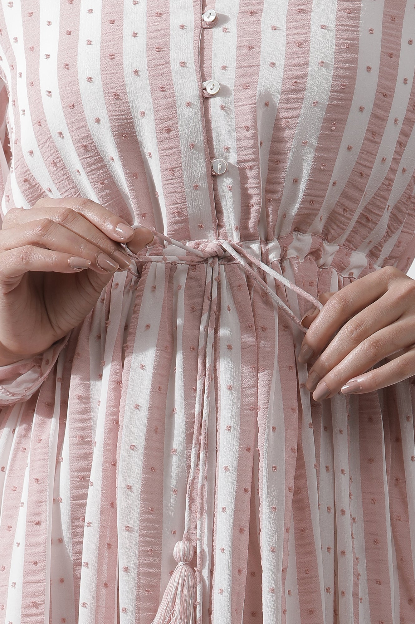 W for Woman White And Pink Striped Frill Dress  Grab2Buy WforWoman Grab2Buy