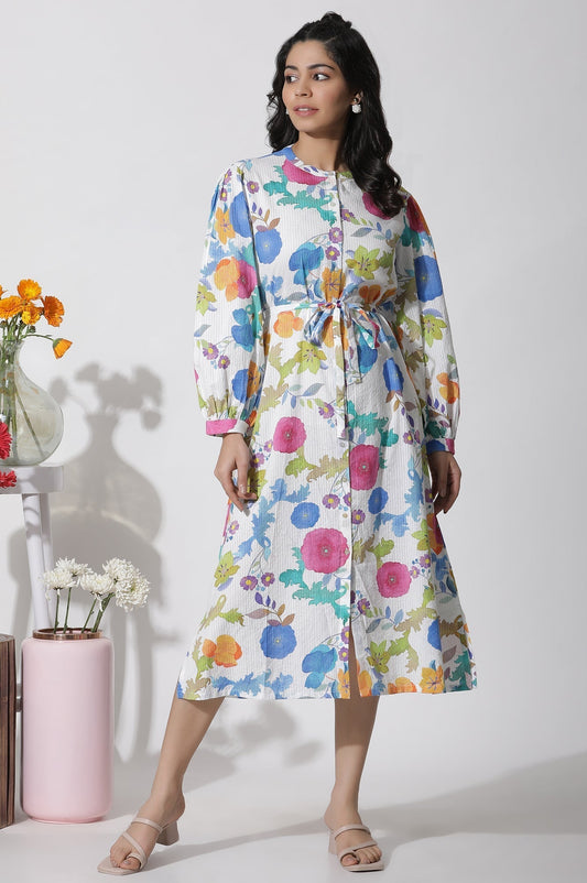 W for Woman White Floral Printed Cotton Shirt Dress  Grab2Buy WforWoman Grab2Buy