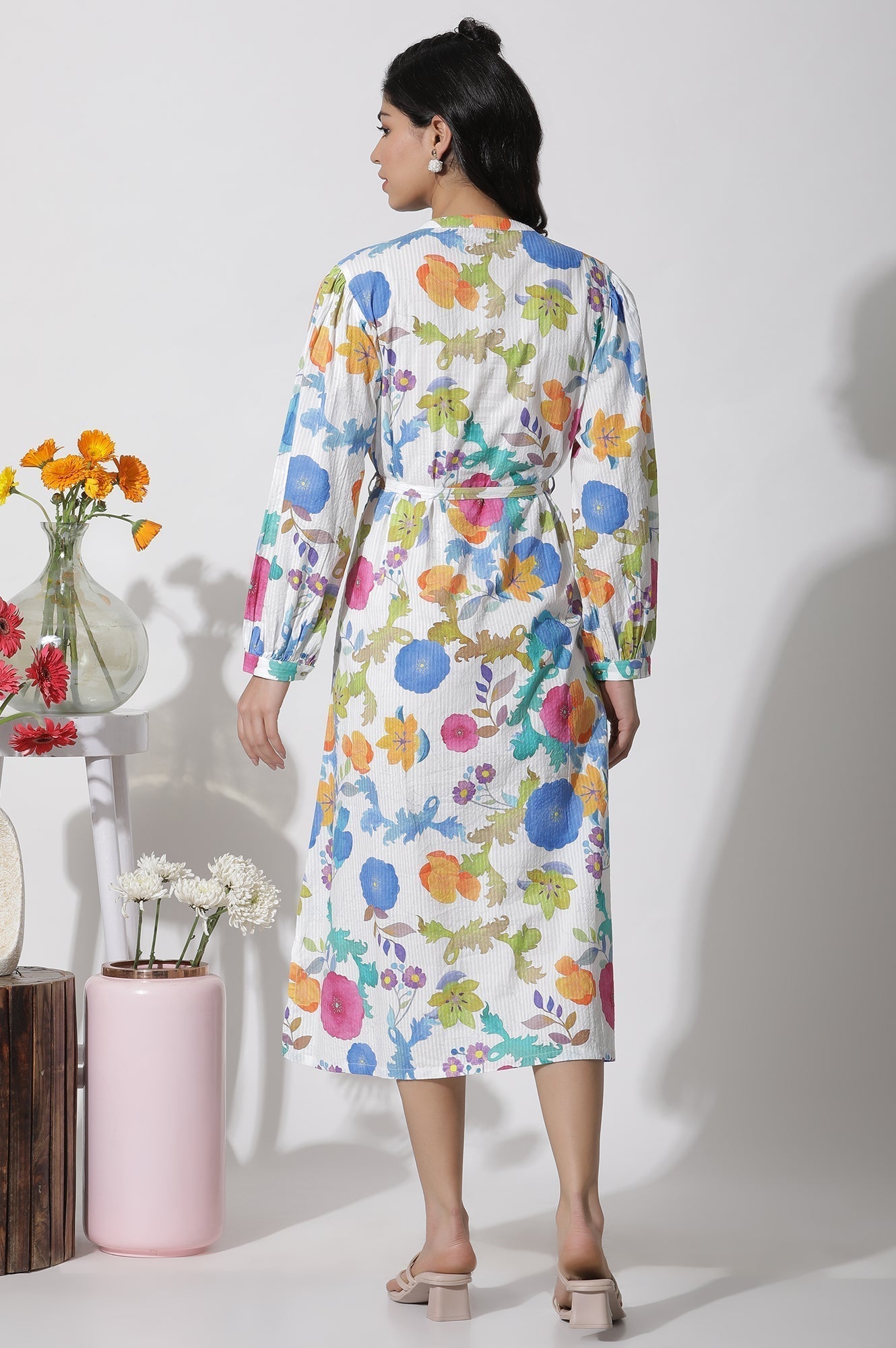 W for Woman White Floral Printed Cotton Shirt Dress  Grab2Buy WforWoman Grab2Buy